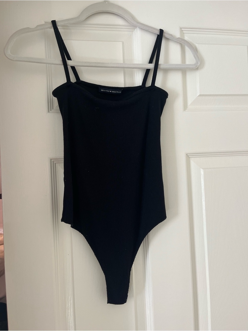 Brandy Melville Black Ribbed Spaghetti-Strap One-Piece Bodysuit
